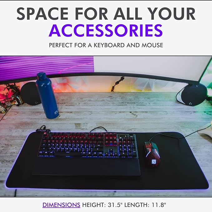 Tilted Nation RGB Mouse Pad for Gaming - Large LED Mousepad - LED Desk mat with 8 Adjustable Light Modes - Non Slip Rubber Base, Easy to Clean Water Proof Surface Mat for Keyboard and Mouse
