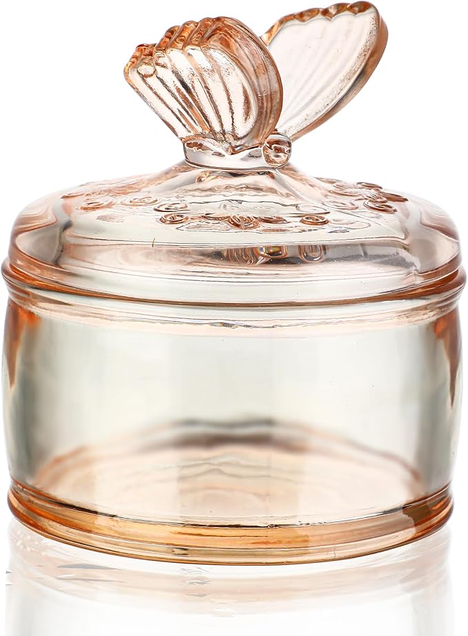 kanpura Embossed Glass Candy Dish with Lid Covered Candy Dish Decorative Glass Jars Jewelry Box for Christmas Party Buffet Decorative(Pink Coffee)