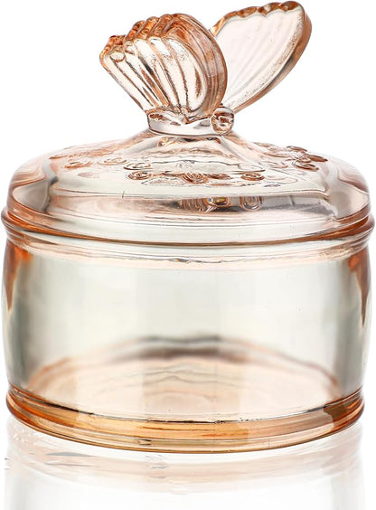 kanpura Embossed Glass Candy Dish with Lid Covered Candy Dish Decorative Glass Jars Jewelry Box for Christmas Party Buffet Decorative(Pink Coffee)