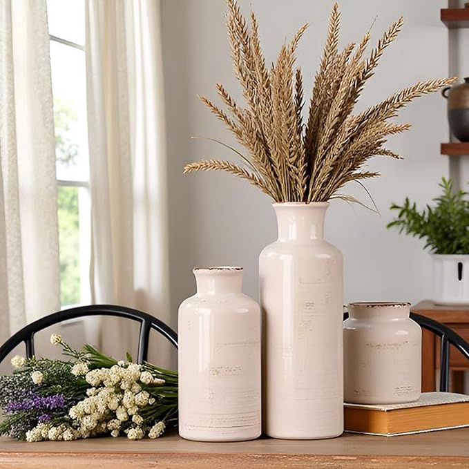Ceramic Flower Vase Set of 3 - Small Porcelain Vase Set,Modern Minimalist Smooth Ceramic Table Flower Vases for Home Decor,Decorative Centerpiece for Living Room,Bedroom,Dining Table,Fireplace Mantle
