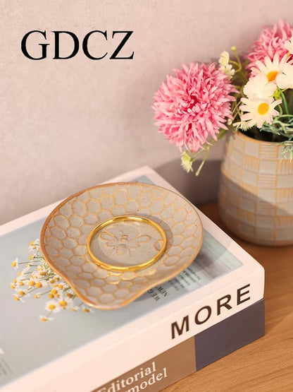 GDCZ Ceramic Jewelry Tray, 5.3" Decorative Dish, Personalized Jewelry Trays Tray with Pattern, Gifts for Friends, Sisters and Women,Set of 2 (Grey)