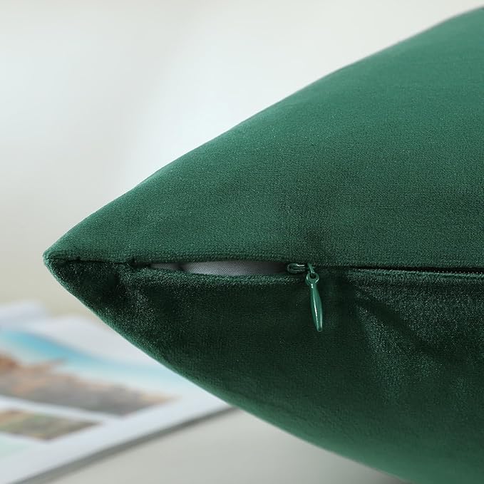 mixeoo Comfy Hunter Green Throw Pillow Covers Decorative Square Solid Thick Velvet Super Soft Couch Cushion Cases for Livingroom Sofa Decor, Set of 2, 20 x 20 Inch