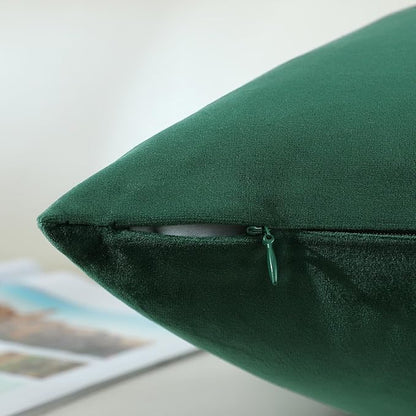 mixeoo Comfy Hunter Green Throw Pillow Covers Christmas Decorative Square Solid Velvet Super Soft Cushion Cases Home Decor for Sofa Couch Living Room, Set of 2, 16 x 16 Inch