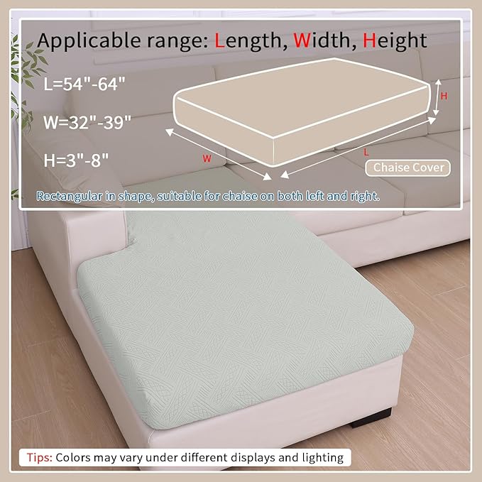 hyha Waterproof Couch Cushion Covers for Sectional Sofa, Sofa Slipcover Washable, Sectional Chaise Lounge Couch Covers L Shape for Pets with Elastic Bottom(Chaise, Light Grey)