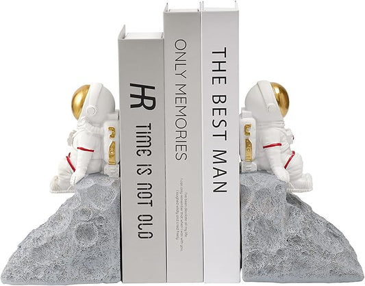 BUTILIVEEN Astronaut Book Ends to Hold Books, Astronaut Decor, Space Themed Bedroom, Desktop, Bookcase Decor - Gifts for Space Lovers