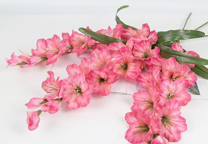 IPOPU Fake Flowers Pink Gladiolus Artificial Flowers 5PCS Silk Gladiolus with Long Stem 33" Dark Pink Artificial Flowers for Wedding Home Party Table Floral Arrangement (Dark Pink)