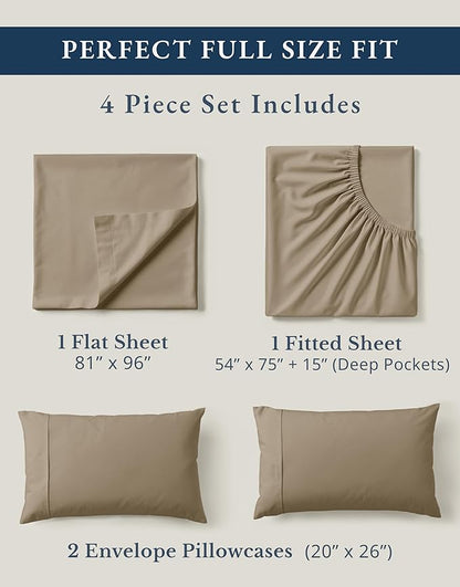 LANE LINEN 100% Organic Cotton Sheets Set, Pure Organic Cotton Long- Staple Percale Weave Ultra Soft Best- Bedding Sheets for Bed, GOTS Certified, Fits Mattress Upto 15in. Deep Pocket (Full, Taupe)