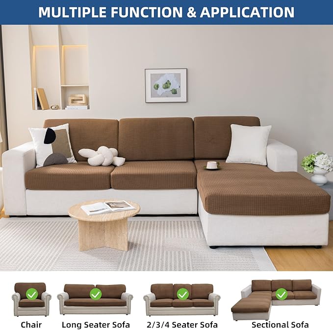 Eismodra Backrest Covers for 3 Cushion Couch Sofa Magic Stretch Sofa Slipcover for Dogs Pet L Shape 2 Seat Replacement Furniture Protector,Light Brown Width 20-28 inches(Only 1 Piece)