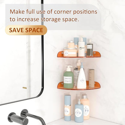 Sezanrpt 7x7 Inch Corner Shelf Wall Mount Set of 2, Orange Acrylic Corner Floating Shelves, Corner Wall Organizer Shelf for Bathroom, Kitchen, Bedroom, Living Room, Dining Room, Office