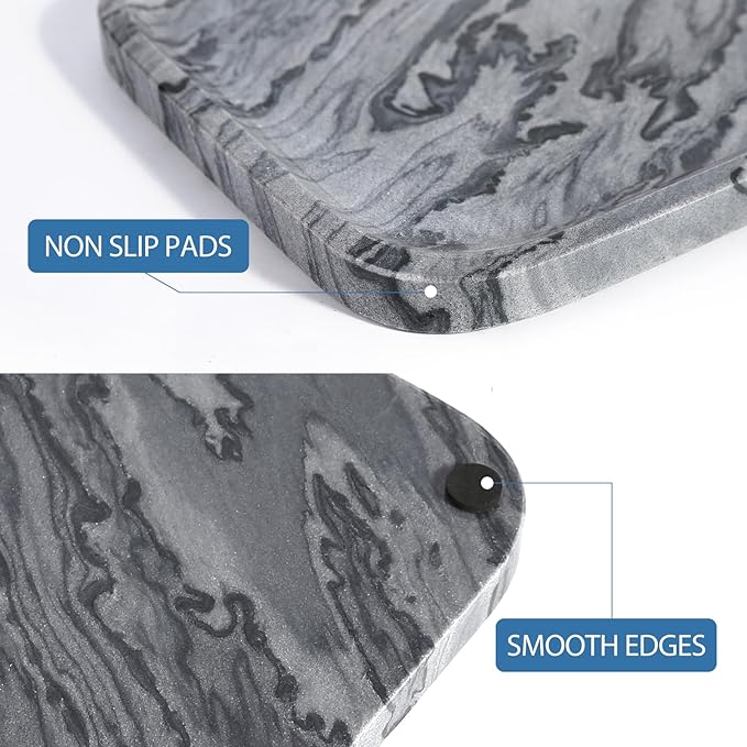 Koville Marble Tray, 12"x8" Natural Marble Vanity Tray for Countertop Bathroom Kitchen Dresser, Decorative Catchall Trays for Perfume Jewelry, Rectangular Stone Serving Tray (Grey)