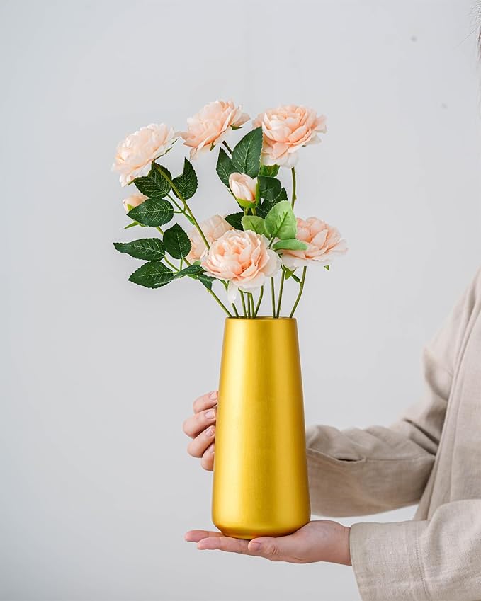 Gold Vase - 10" Gold Ceramic Flower vase for Home/Table/Accent Decor, Minimalist Modern Vases for Centerpieces, Room Decor, Living Room, Bedroom