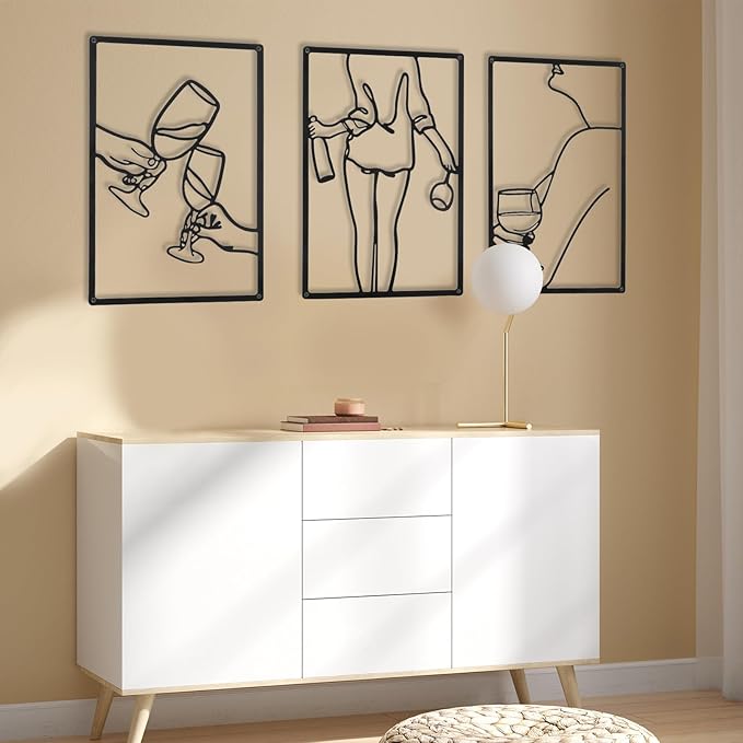 CHENGU 3 Pieces Metal Minimalist Abstract Woman Wall Art Line Drawing Wall Art Decor Single Line Female Home Hanging for Kitchen Bathroom Living Room