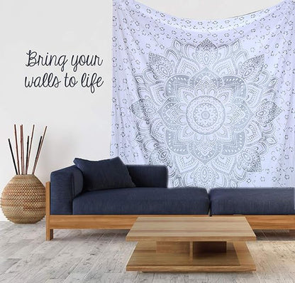 raajsee Metallic Silver Tapestry Grey Mandala Wall Hangings, Indian Cotton Beach Throw Blanket, Hippie Tapestries Boho Bohemian Decor,Twin Bedspread Yoga Meditation Mat Rugs, 52 x 60 Inches
