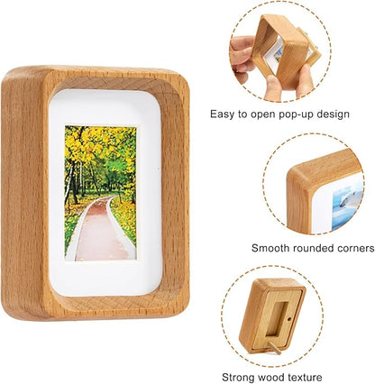 TEYCLZORE 3 inch Wood Small Picture Frames, Natural Beech Wooden Photo Frame, Desktop Cute Mini Small Photo Frame with Mat, Displays 1.2x2 Picture with Mat or 2x3 Without Mat for Tabletop Display