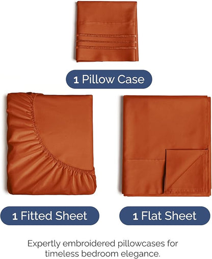 Twin Size 3 Piece Sheet Set - Comfy Breathable & Cooling Bed Sheets Set - Hotel Luxury Bedding for Women, Men, Kids, Teens, Boys & Girls - Deep Pockets, Soft and Wrinkle Free - Oeko-Tex - Terracotta