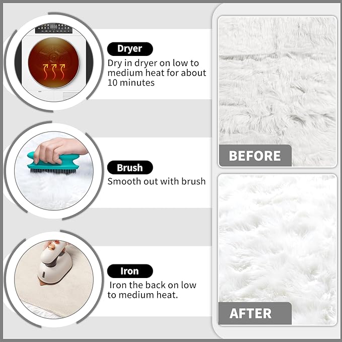 Ciicool Faux Fur Rug 6 x 9 Feet, Fluffy Shaggy Carpet, White Faux Fur Sheepskin Rugs for Living Room, Fuzzy Washable Rugs for Bedroom, Playroom, Decor, Luxury Room Decor, Rectangle