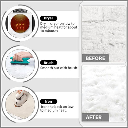Ciicool Faux Fur Rug 6 x 9 Feet, Fluffy Shaggy Carpet, White Faux Fur Sheepskin Rugs for Living Room, Fuzzy Washable Rugs for Bedroom, Playroom, Decor, Luxury Room Decor, Rectangle