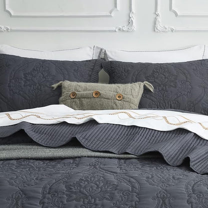 CHIXIN Microfiber King Pillow Shams Set of 2 - Quilted Decorative Pillow Covers - Dark Grey - Size (20" x 36")
