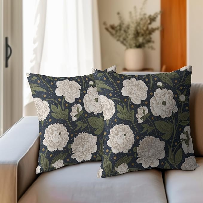 Vitage Floral Pillow Covers 22x22 Set of 2 Navy Blue Chinoiserie Pattern Rustic Spring Flower Decorative Outdoor Farmhouse Zipper Pillowcases Decorations Throw Cushion Cover Decor for Couch Sofa Bed