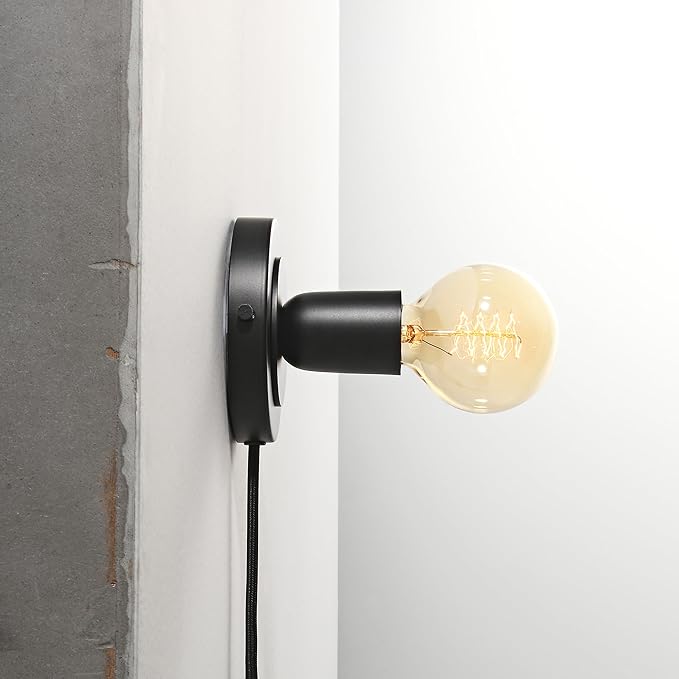 BRIGHTTIA Luna 1-Light Plug-in Wall Sconce - Mid Century Modern Minimalist Bedroom Home Office Lighting - Portable Wall Lamp for Apartments & Small Spaces with No J-Box - Matte Black (BW0026-1BP)