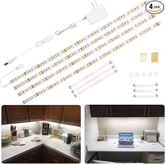 WOBANE LED Under Cabinet Lighting Kit,Flexible LED Ribbon Lights Bar,Under Counter Lights for Kitchen,Cupboard,Desk,Showcase,Shelf,6.6 Feet Rope Light Set,120 LED,1200lm,6000K White,4 Panel