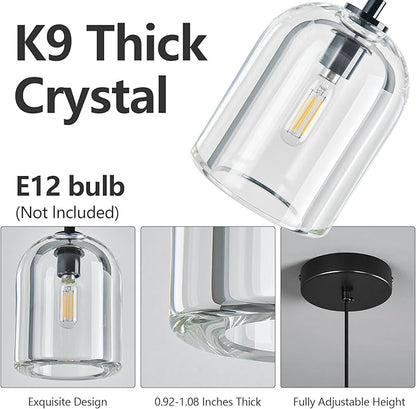 Modern Black Pendant Lights Kitchen Island Chandelier Indoor Crystal Hanging Light Fixtures for Dining Room Living Room Bedroom Bar（3Pack）