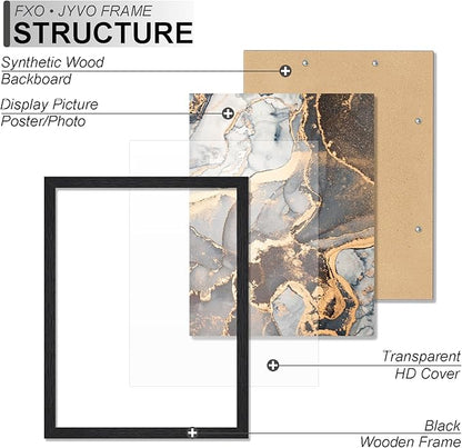Engineered Wood 12x17 Picture Frame, Black Frame for 12 x 17 Inch Picture Poster Photo, Light Weight 12 by 17 Frame with Wood-grain for Wall - 1 Pack/Black/12 x17