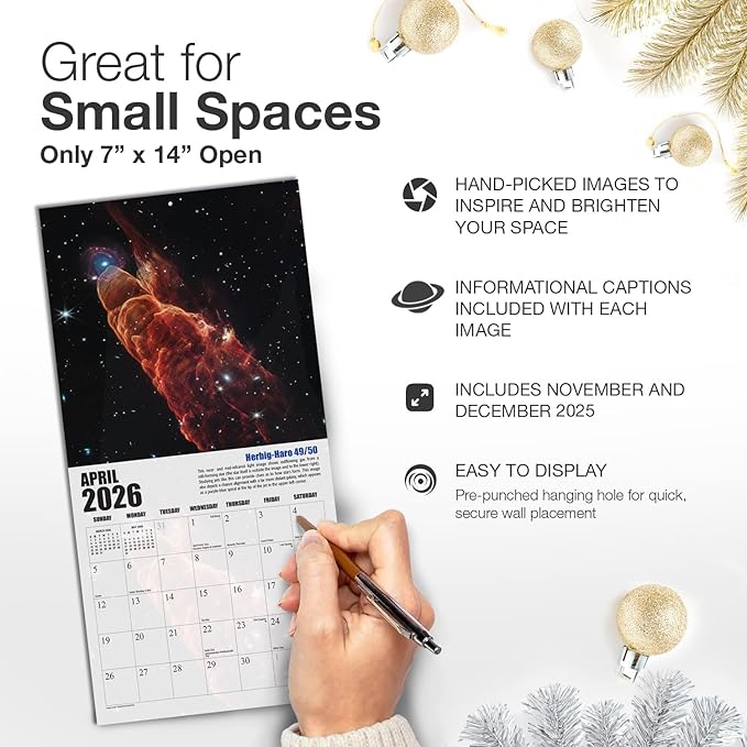 RED EMBER James Webb Space Telescope 2026 Mini Wall Calendar 12 Month | 7" x 14" Open | Thick & Sturdy Paper | Holiday Gift | Science Space Calendar 2026
