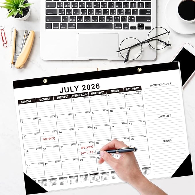 GuassLee Desk Calendar 2026-19-Month Desktop Calendar 17" × 11.5" Academic Paper Planner from Sept. 2025 to Mar. 2027 with Julian Date, Monthly Goals, To-do List, Notes for Home School Office