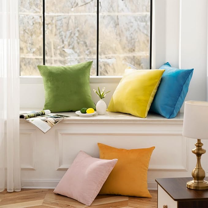 Phantoscope Pack of 2 Velvet Decorative Throw Decorative Pillow Cover Soft Solid Square Xmas Cushion Case for Couch Green 12 x 20 inches 30 x 50 cm