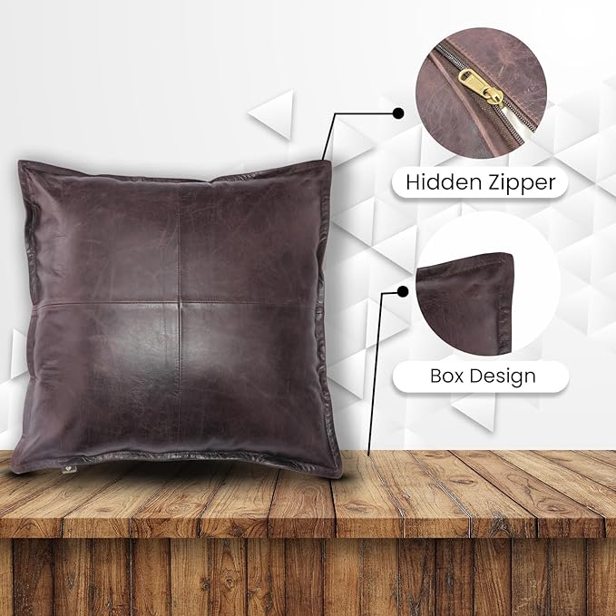 LL LEATHER LOVERS Lambskin Leather Pillow Cover - Sofa Cushion Case - Decorative Throw Covers for Living Room & Bedroom, 20x20 Inches - Dark Brown Box (01) Pack of 1