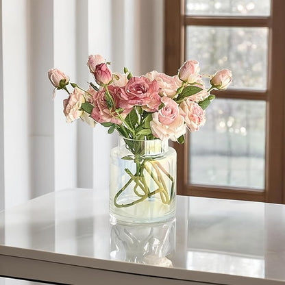 BLOFLO Iridescent Glass Vase, 7 Inch Large Glass Vase for Flowers, Modern Thick Glass Flower Vases for Centerpieces, Decorative Glass Cylinder Hydroponic Vase for Wedding, Home, Office