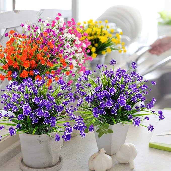 Artificial Flowers, 20 Bundles Outdoor Fake Flowers for Decoration UV Resistant Faux Plastic Plants Garden Porch Window Box Décor (Blue)