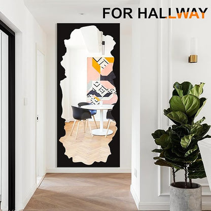 Full-Length Mirror Free Standing Leaning Mirror with Artistic Black Abstract Overlay Deco, 70"x30" Shatterproof Wall-Mounted Mirror, Perfect for Living Room, Bedroom, Cloakroom, and Bathroom Decor