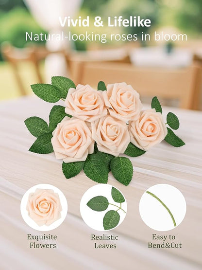 N&T NIETING Artificial Flowers, 50Pcs Fake Flowers Roses Perfect for DIY Wedding Bouquets Centerpieces Bridal Shower Party Home Flower Arrangement Decorations, Blush