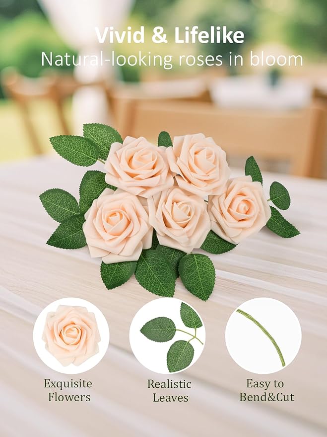 N&T NIETING Artificial Flowers, 25Pcs Fake Flowers Roses Foam Roses with Stems Perfect for Valentines Day DIY Wedding Bouquets Centerpieces Bridal Shower Party Home Flower Arrangement Decorations