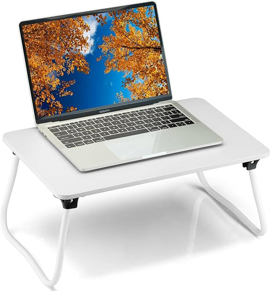 Portable Lap Desk Bed Desk Lap Table Bed Table, Laptop Stand Breakfast Serving Tray, Foldable & Lightweight Mini Table, Lap Tablet Desk for Sofa Couch Floor - White