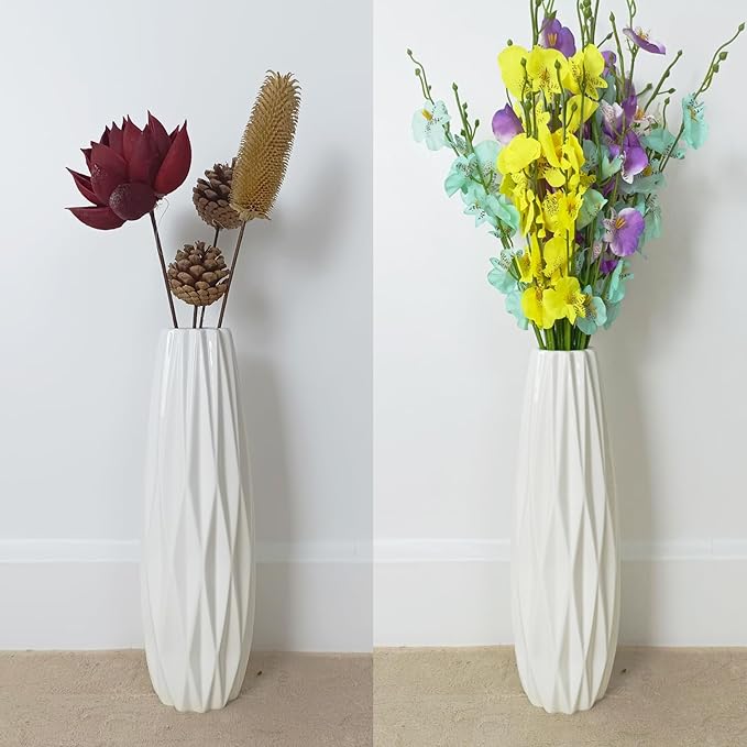 12Inch Tall Vase White Ceramic Flower Vase for Pampas Grass,Home Decor, Modern Textured Vases for Living Room Decorations,Table Centerpieces,Shelf,Farmhouse Small Ceramic Vase