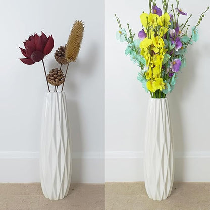 12Inch Tall Vase White Ceramic Flower Vase for Pampas Grass,Home Decor, Modern Textured Vases for Living Room Decorations,Table Centerpieces,Shelf,Farmhouse Small Ceramic Vase