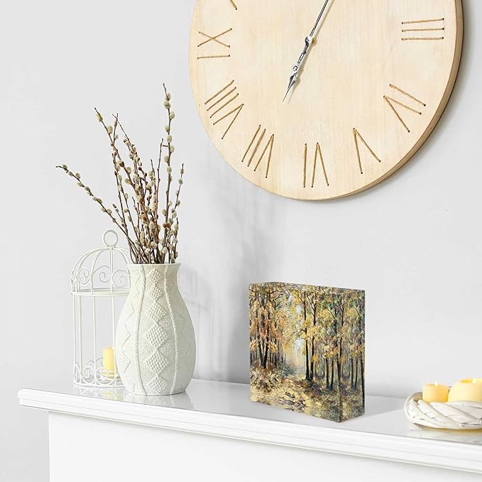Desktop Decoration Abstract Drawing Landscape,Autumn Fallen Leaves Acrylic Decor Women Congratulations Presents Appreciation Presents for Coworkers Thank You Presents Housewarming Presents