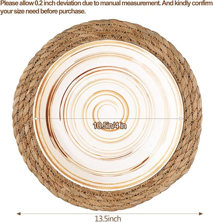 Round Woven Placemats 13.5 inch Set of 4 - Boho Rattan Placemat Natural Water Hyacinth Placemats, Farmhouse Weave Place Mats, Rustic Braided Wicker Table Mats for Dining Table,Home,Wedding