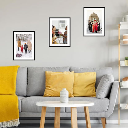 14x20 Picture Frame Set of 2 with 11x17 Mat, Display Photo 11x17 with Mat or 14 x 20 Without Mat, Wall Hanging Large 14 by 20 Poster Frame with Plexiglass, 2 Pack, Black