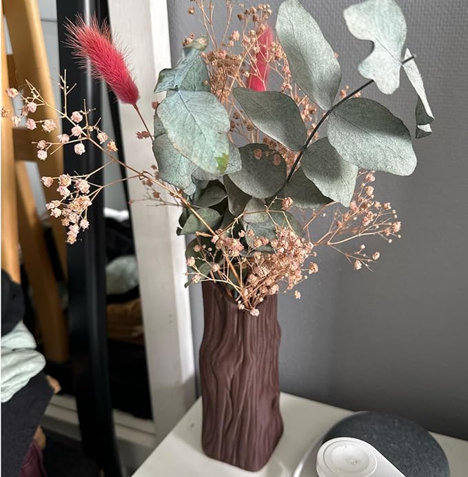 3D Printed Tree Trunk Vase, Realistic Bark Texture Sculptural Vase, Asymmetric Planter for Dried Flowers, Natural Wood Look Home Decor (2.87"x 2.76" x 7.87")
