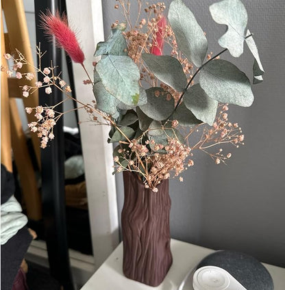 3D Printed Tree Trunk Vase, Realistic Bark Texture Sculptural Vase, Asymmetric Planter for Dried Flowers, Natural Wood Look Home Decor (2.87"x 2.76" x 7.87")