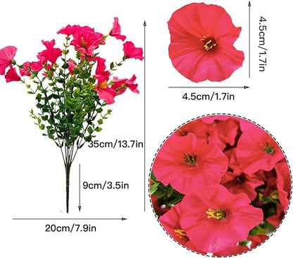 Artificial Silk Flowers for Outdoor Decoration,12 Bundles Faux Flowers Colorful Morning Glory with Eucalyptus Fake Plants Greenery UV Resistant for Outside Front Door Planter Porch Patio Yard