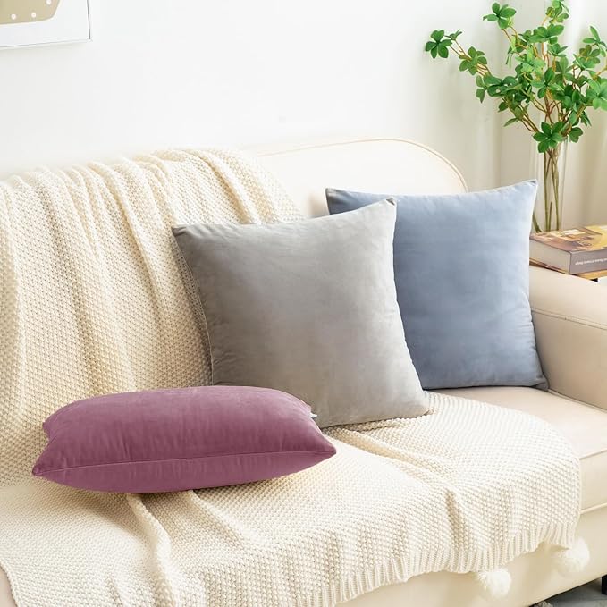 HWY 50 Purple Pink Velvet Rectangular Throw Pillow Covers 12x20 Inch, Pack of 2 Soft Cozy Solid Decorative Luxury Cushion Cases for Couch Sofa Bed Living Room Bedroom