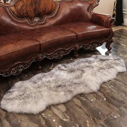 Premium Genuine Fur Sheepskin Rug Real Australia Sheepskin Natural Luxury Fluffy Lambskin Fur Area Rug Seat Covers for Kids Bedroom Sofa Chair Cover (Gray Tip, Double Pelt/2ft x 6ft)