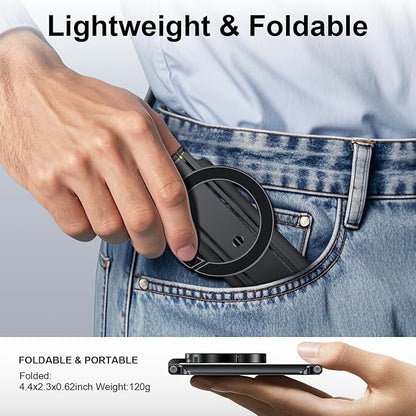 Magnetic Phone Tripod Stand Foldable Magnetic Mini Tripod Pocket Cell Phone Stand with Arca-Swiss, 1/4'' Screw Hole,Compatible with Magsafe for iPhone 17/16/15/14/13/12
