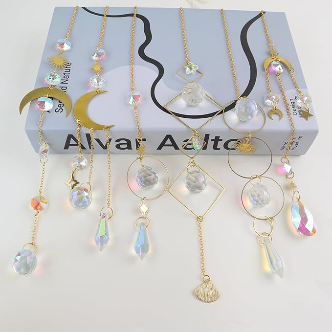 6pcs Crystal Suncatcher, Sun Catcher Hanging for Windows, Spiritual, Rainbow Maker, Crystal Indoor Garden Home Decor,Gemstone Prism（Set 2）