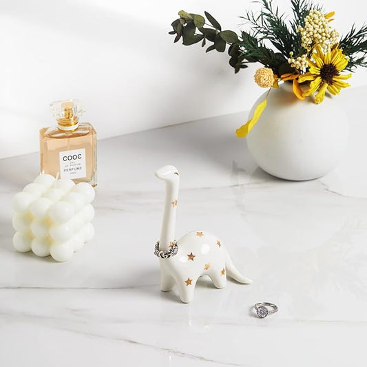 PUDDING CABIN White Dinosaur Ring Holder Engagement Wedding Ring Stand, Dinosaur Gifts, Cute Preppy Room Decor, Birthday Gifts for Women Her Girls Friends, Bridal Shower Bridesmaid Christmas Gifts